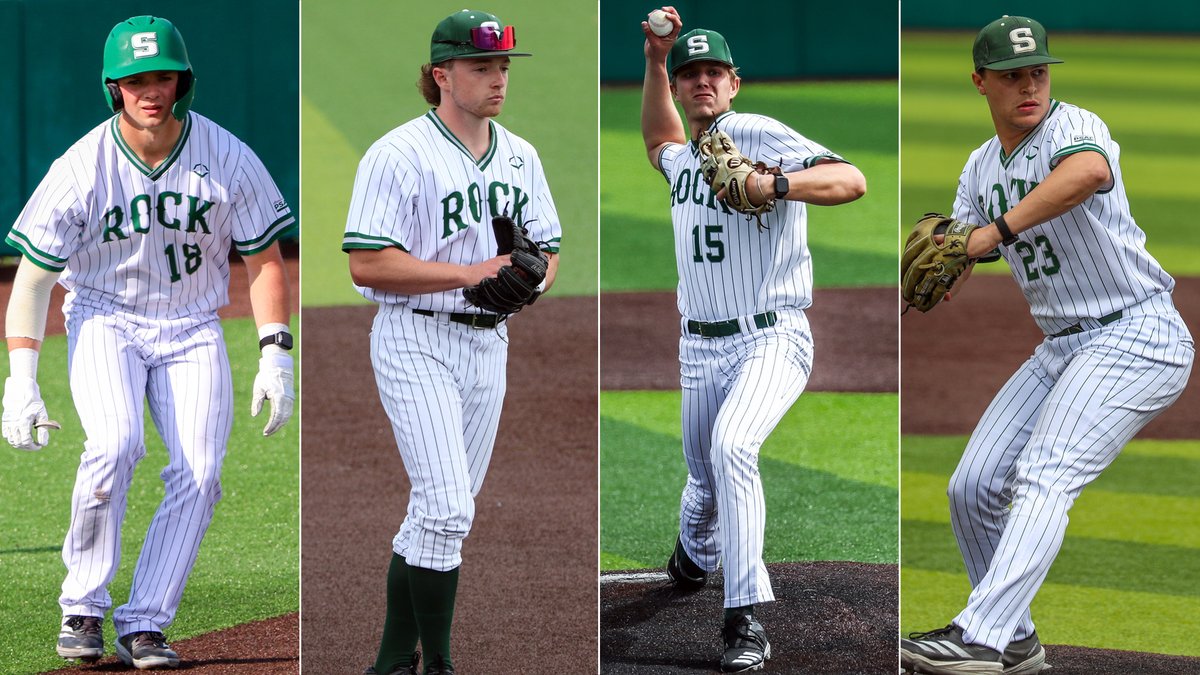 BASE: Gage Gillott (1st Team / Utility), Brandon Butler (2nd Team / 3B), Hunter Loomis (2nd Team / SP) and Nate Malak (2nd Team / SP) represented Slippery Rock on the 2025 All-PSAC West Team.

Details 🔗:  tinyurl.com/22ftxrbb