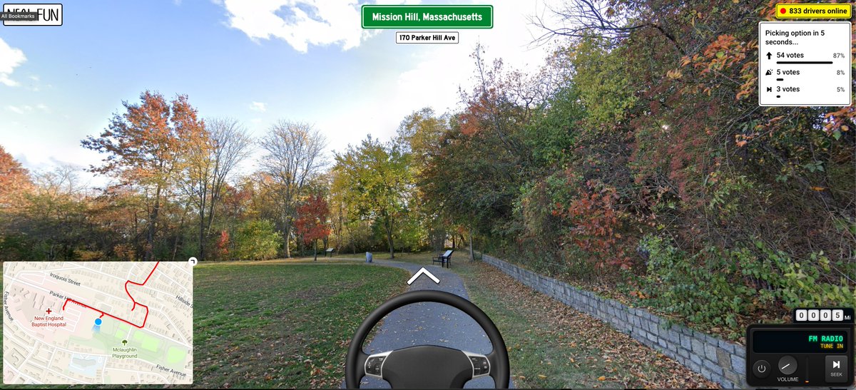 Chat has somehow taken the Google Streetview car off-road onto a park walking path