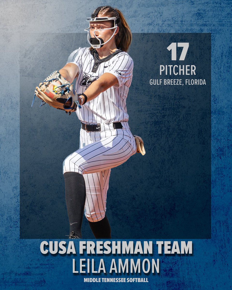 The 2x <a href="/ConferenceUSA/">Conference USA</a> Freshman of the Week and reigning <a href="/ConferenceUSA/">Conference USA</a> Pitcher of the Week adds All-Freshman Team to her resume 💪

📰 goblueraiders.co/CUSA-Awards

#BLUEnited | ⚡️⬆️