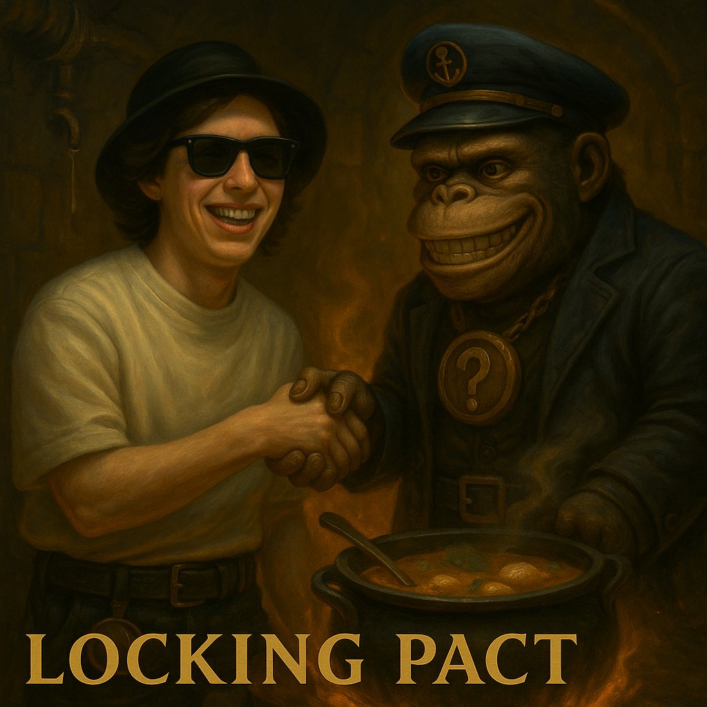 🐳 THE GREAT BOND OF CHAINS (THE WHALE LOCKED HIS TOKENS FOR A YEAR)
An official proclamation from the Order of Soup and Prince Cockington

In the silence hanging above the boiling cauldron,
The WHALE of 419INU has taken his vow — and entered the Chronicles of the Soup forever.