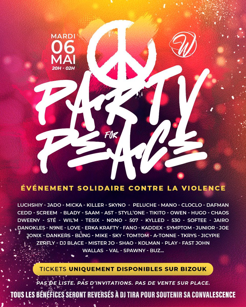 Ce soir, tous unis contre la violence.
Les DJs et organisateurs de Guadeloupe se réunissent au W-Club pour une soirée de soutien à notre ami et collègue@Dj_TiRa_ 
Une ambiance forte, un message clair : la musique rassemble, pas l’inverse.

On vous attend nombreux.