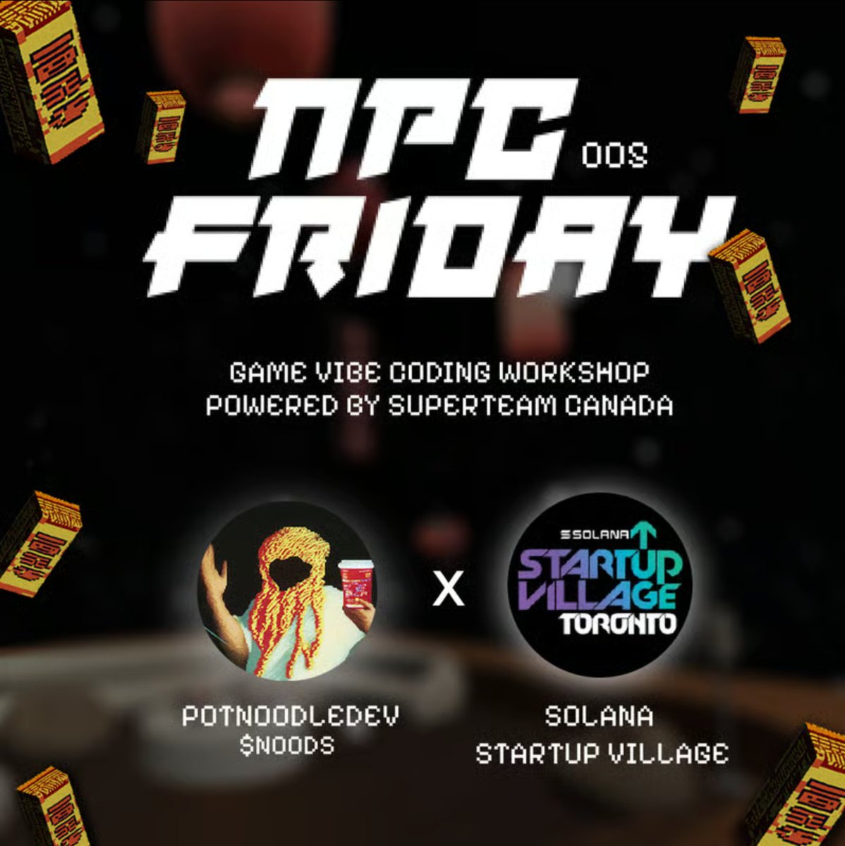 potnoodledev's tweet photo. This #NPCFriday is a special one ๐๐๐
We'll be streaming it live from @solana @SuperteamCAN Startup Village ๐ Join us as we vibe code games together for the @colosseum hackathon
See you there! โก๏ธ https://t.co/21zeNckOu1 https://t.co/bU6qVUCXDs