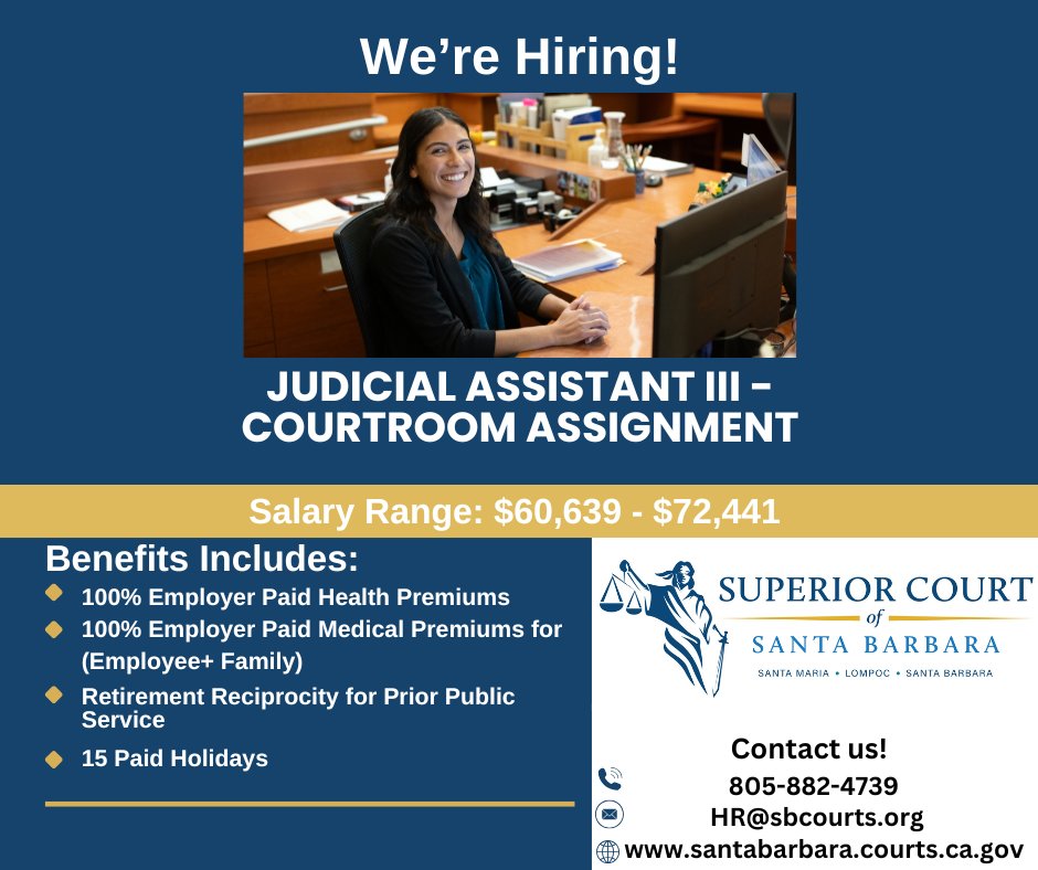 Have a legal background and ready to work in a Courtroom? This position is for you. Our Courtroom Clerks keep the flow of the Court running efficiently working closely with Judicial Officers.  Apply by Friday at tinyurl.com/28hzjfx2