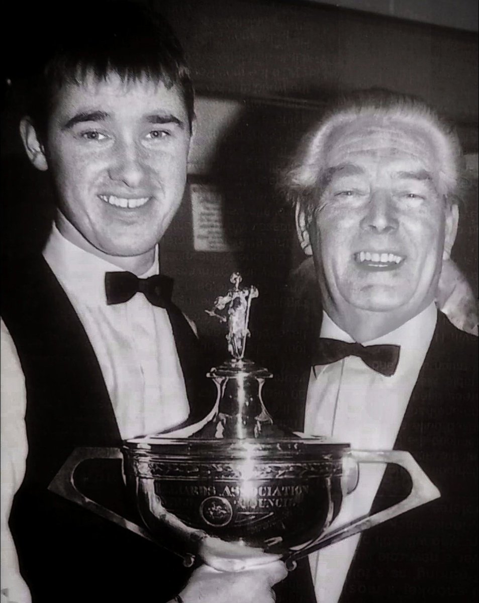 Stephen Hendry pictured after the 1995 world final alongside match referee John Street, Hendry had just won his fifth world title and John had just refereed his last world final - 30th April 1995