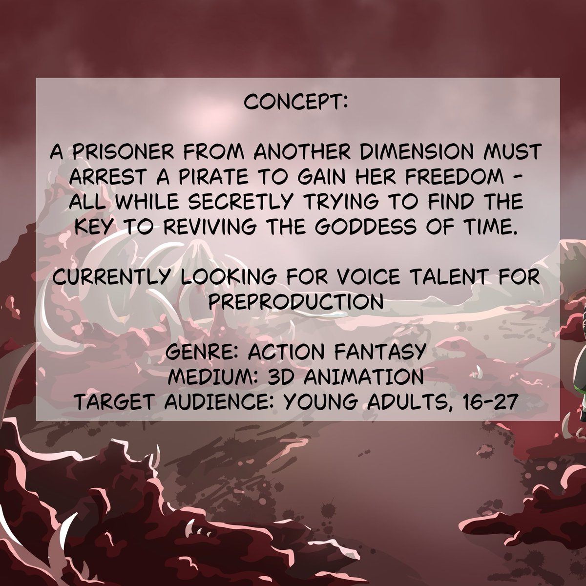 PI_DyeYT's tweet photo. 🚨 PAID CASTING CALL!!🚨

Calling all #voiceactors ! This summer, I’m working on preproduction for the animated pilot of “Your Future Past”! At the moment, I’m only creating a short pitch animation, which acts as scene 1… and I’m in need of VOICE TALENT! https://t.co/K4NDpuyZAq
