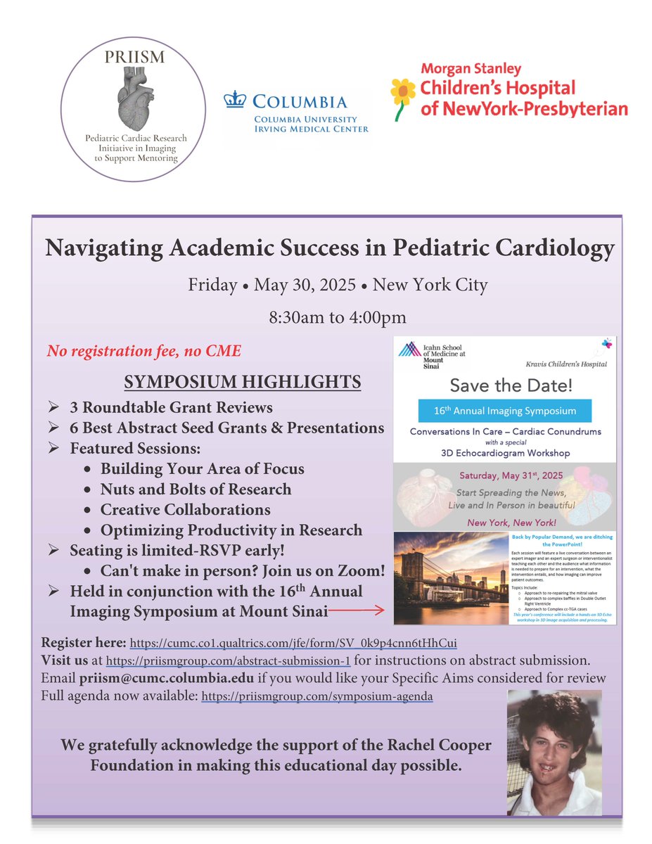 Dr. Kanwal M Farooqi (@kfarooqi) on Twitter photo 🎓 PRIISM Symposium 2025
🗓️ May 30 | 🕣 8:30 AM–4 PM | 📍 Columbia University | 💻 Zoom option available
Join us for a powerhouse day on building your academic career in #PedsCardio.
🔗 More info: priismgroup.com
#MedTwitter #PRIISM2025 <a href="/DrJenniferCo_Vu/">Jennifer Co-Vu, MD, FACC, FAAP, FASE</a> <a href="/AlsaiedTarek/">Tarek Alsaied</a> 🎓 PRIISM Symposium 2025
🗓️ May 30 | 🕣 8:30 AM–4 PM | 📍 Columbia University | 💻 Zoom option available
Join us for a powerhouse day on building your academic career in #PedsCardio.
🔗 More info: priismgroup.com
#MedTwitter #PRIISM2025 <a href="/DrJenniferCo_Vu/">Jennifer Co-Vu, MD, FACC, FAAP, FASE</a> <a href="/AlsaiedTarek/">Tarek Alsaied</a>