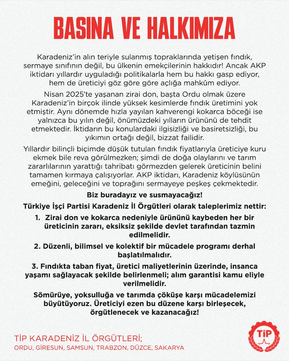 Sömürüye, yoksulluğa ve tarımda çöküşe karşı mücadelemizi büyütüyoruz. 
Üreticiyi ezen bu düzene karşı birleşecek, örgütlenecek ve kazanacağız!