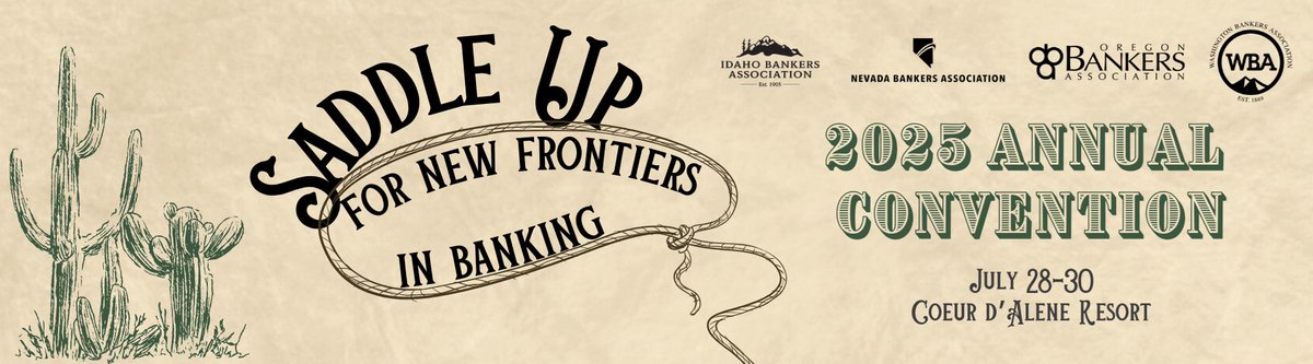 Saddle up for the 2025 Quad State Bankers Convention coming to the stunning Coeur d'Alene Resort this summer! Join fellow banking leaders from Idaho, Nevada, Oregon, and Washington on July 28-30 for an experience that goes beyond banking.
eventleaf.com/e/2025BankersS…