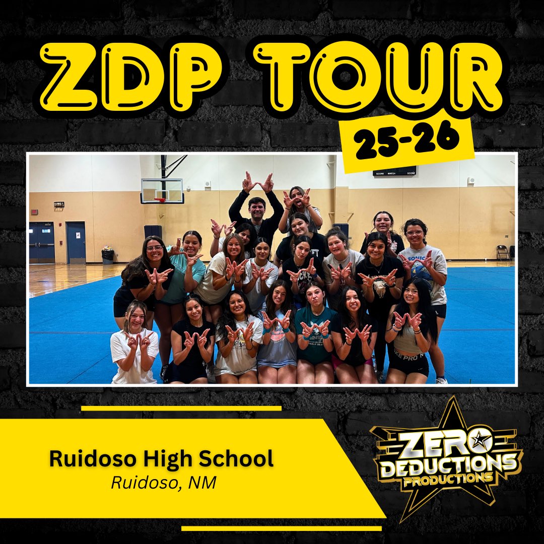 zerodeductions's tweet image. Dubs UP for Season 5 with the Ruidoso Warriors! 🙌🆙

The 25-26 ZDP Tour started off strong with a stunt camp with the Ruidoso High School cheer team! We loved seeing the drive and determination from these girls. It’s going to be a great season! 

#zerodeductionsproductions #ZDP
