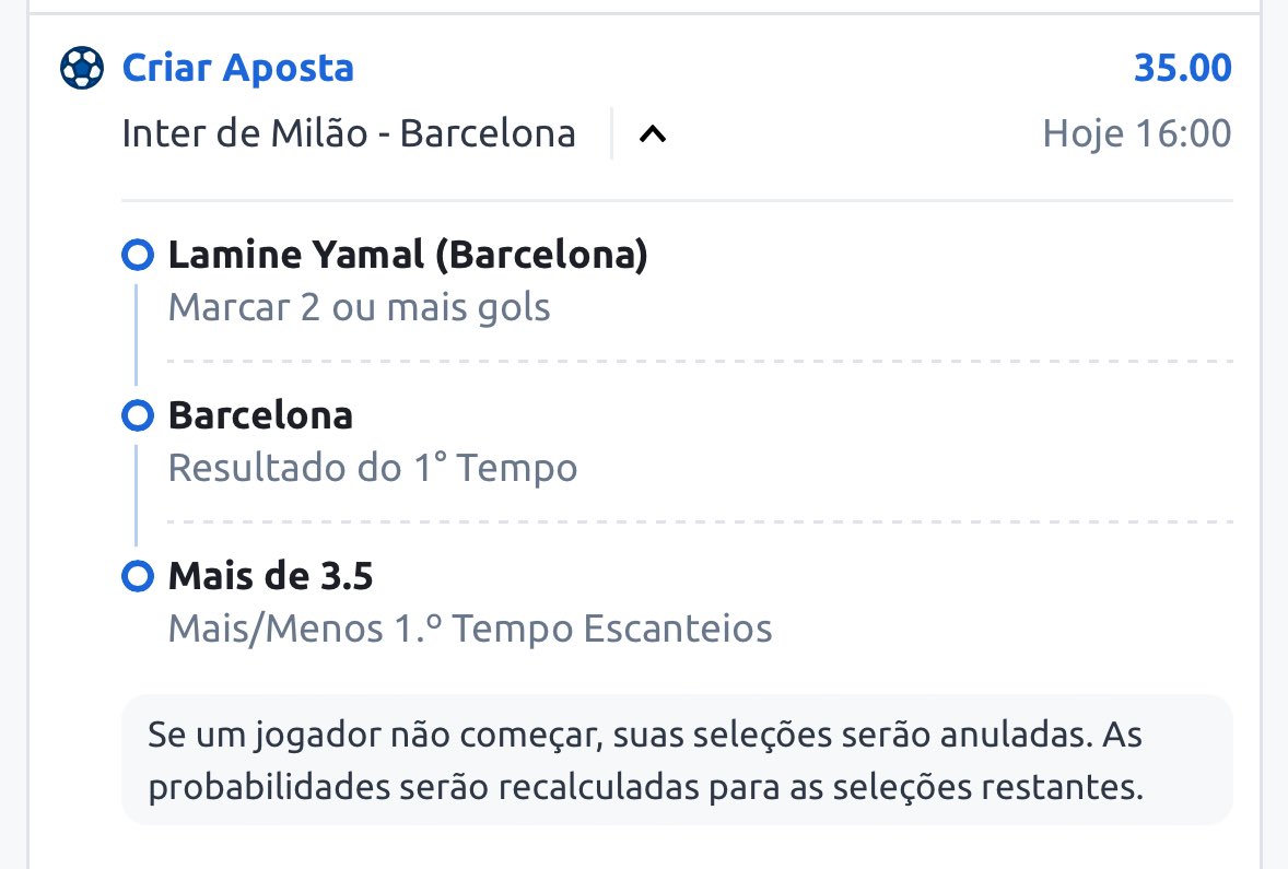 TonyTipsHz's tweet image. Vai que o menino faz história hoje né? 

📈 ODD 35.00
⚽️ Barcelona X Inter de milão
⏰ 06/05 16:00