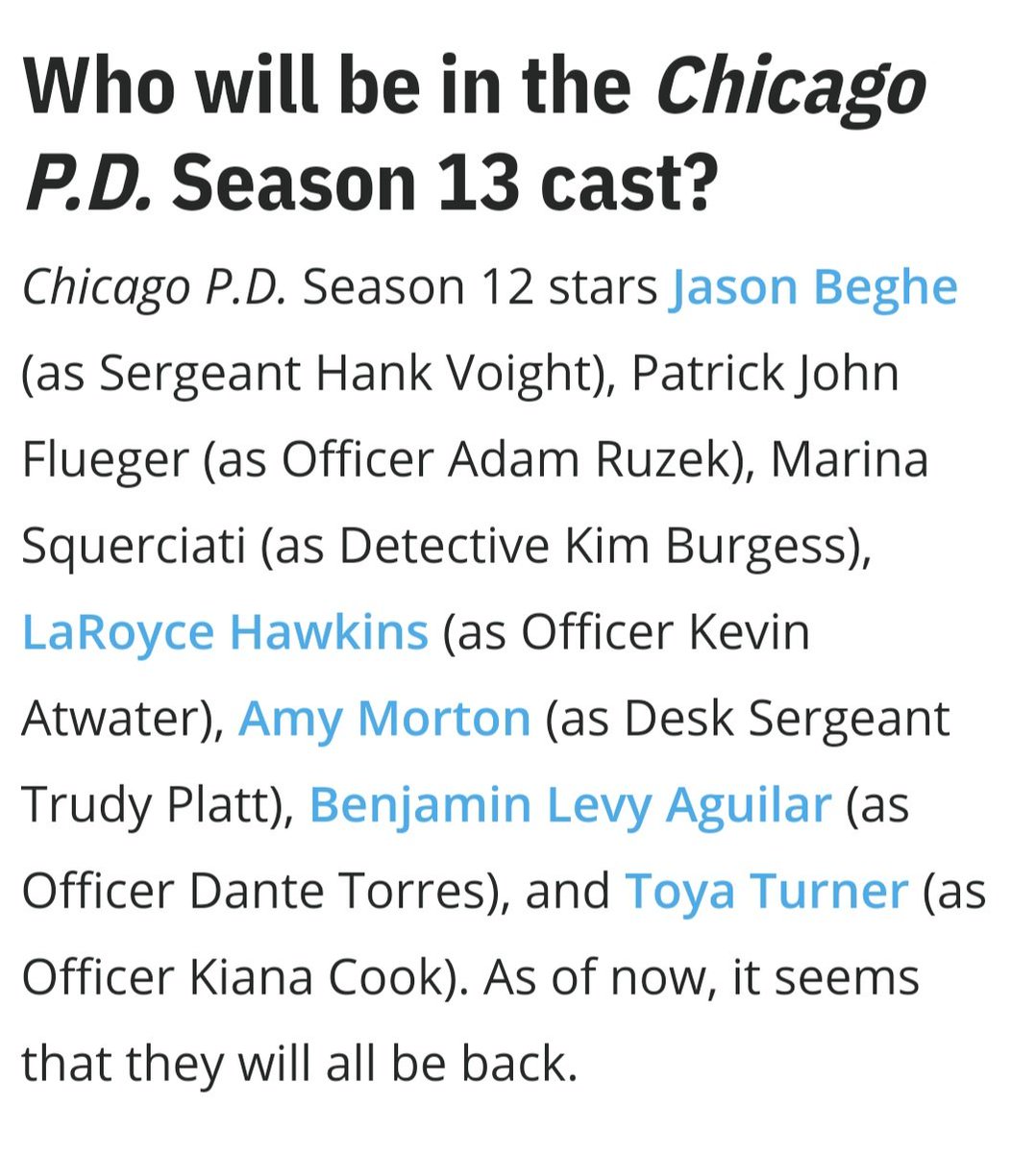 patty_felg's tweet image. tvinsider.com/1190350/chicag… 
Great that the cast is staying.  I hope Chapman continues in S13. The Chapman/Voight romance begins in the S12 finale. It would be terrible if budget cuts lead to this love story being put on hold. #Voight needs his girl by his side🥹 #chapman #chicagopd
