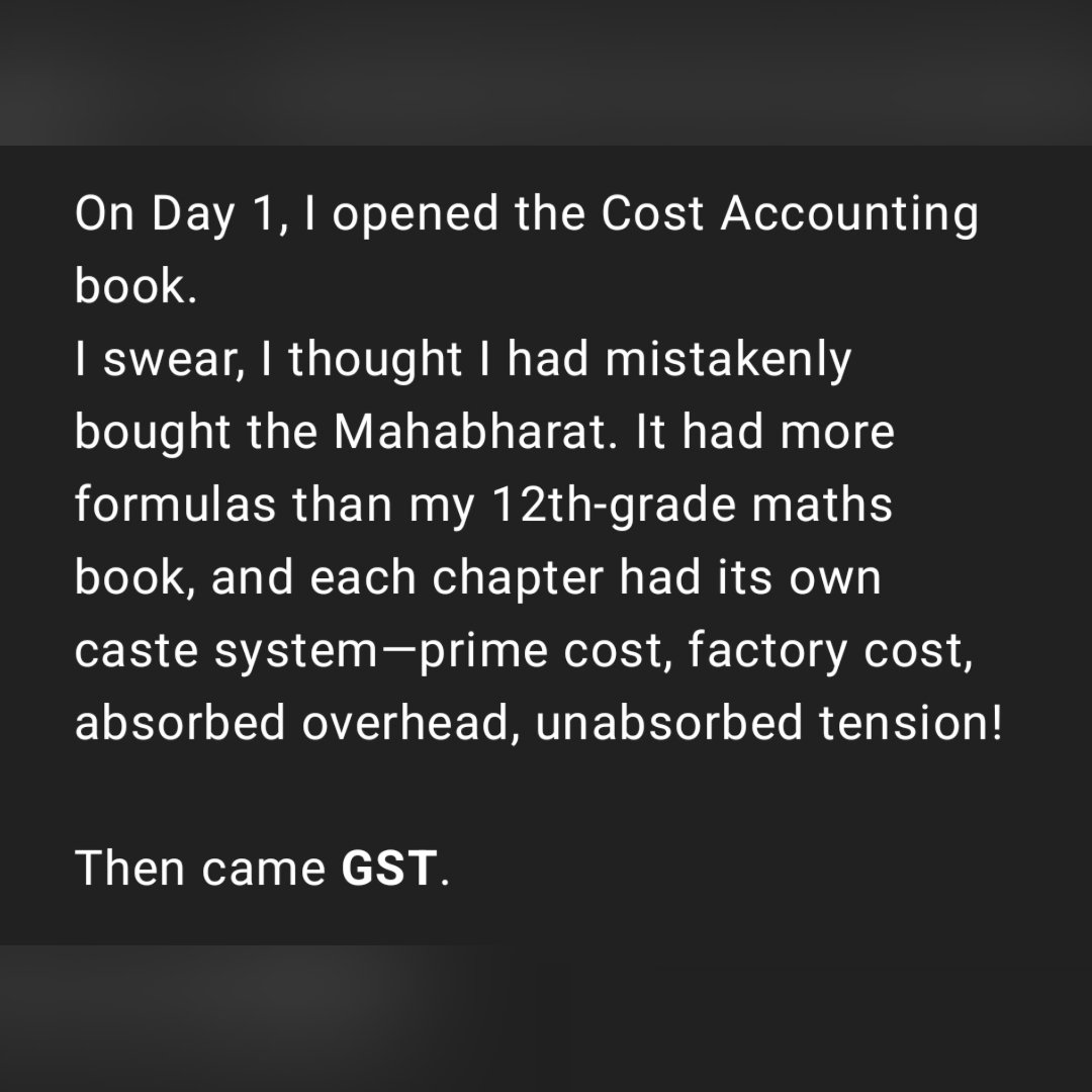 ICAICMA's tweet photo. Just a life experience of a CMA Foundation student entering the CMA INTER and facing the challenges......
#icmai #ICAICMA #icmai_updates #cmaFoundation #cmaInter #cmaFinal https://t.co/DkIEFfXA8w
