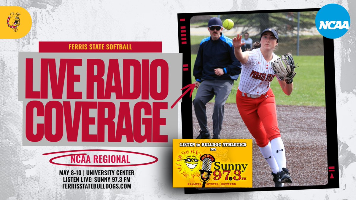 LIVE RADIO COVERAGE! Ferris State Softball NCAA Regional games to be carried live on Sunny 97.3 FM and the Bulldog Sports Network! tinyurl.com/2f4wd7kb <a href="/FSU_SB/">Ferris St. Softball</a>