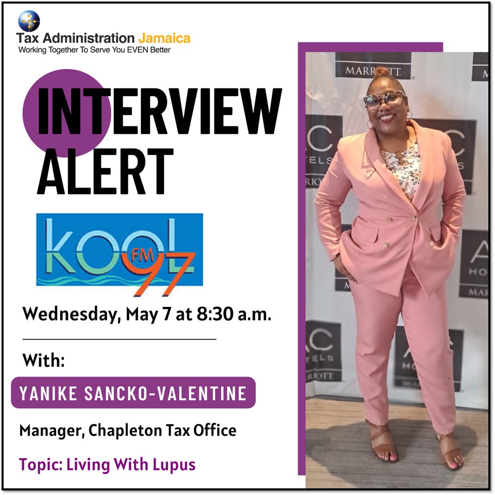 We stand in support of Mrs. Yanike Sancko-Valentine, Manager/Collector at the Chapleton Tax Office and ALL the Lupus Warriors  across TAJ.

Tune in to interview on Kool 97 FM at 8:30 a.m. on May 7. 

#lupusfoundationjamaica
#worldlupusday2025
#LupusAwarenessMonth