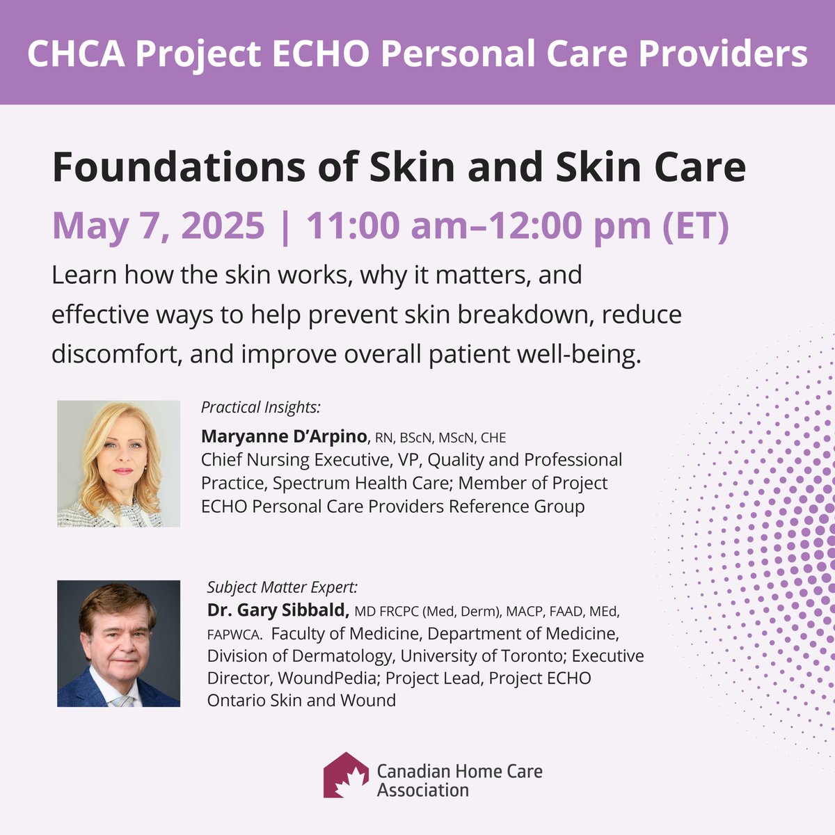 Personal care providers are essential to maintaining skin health and preventing wounds. Our new Project ECHO stream is focused on building the skills, knowledge, and confidence of these vital care team members.
 
Don’t miss tomorrow’s first session in a 3-part series on skin care