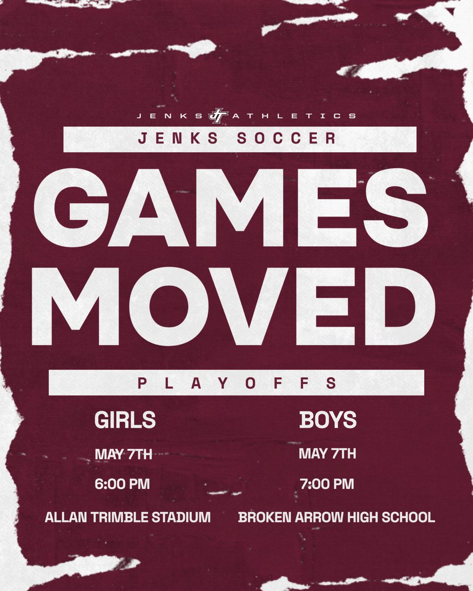 ‼️SOCCER PLAYOFF UPDATE‼️

Games have been moved to TOMORROW! 

Boys @ BA @ 7:00 

Girls @ HOME @ 6:00