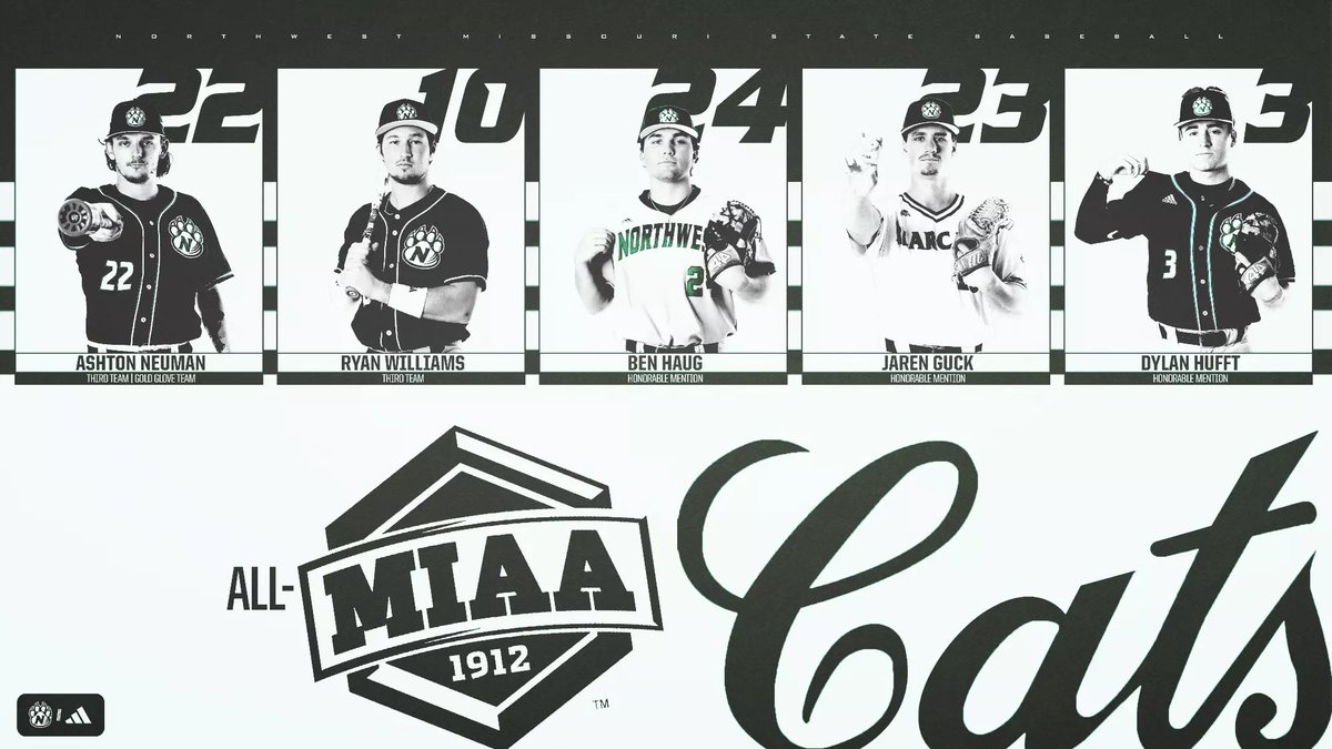 𝐅𝐢𝐯𝐞 𝐁𝐞𝐚𝐫𝐜𝐚𝐭𝐬 𝐭𝐚𝐥𝐥𝐲 𝐀𝐥𝐥-𝐌𝐈𝐀𝐀 𝐛𝐚𝐬𝐞𝐛𝐚𝐥𝐥 𝐫𝐞𝐜𝐨𝐠𝐧𝐢𝐭𝐢𝐨𝐧✅

Five members of the Northwest Missouri State University baseball team were honored for their outstanding performances during the 2025 season, as the Mid-America Intercollegiate