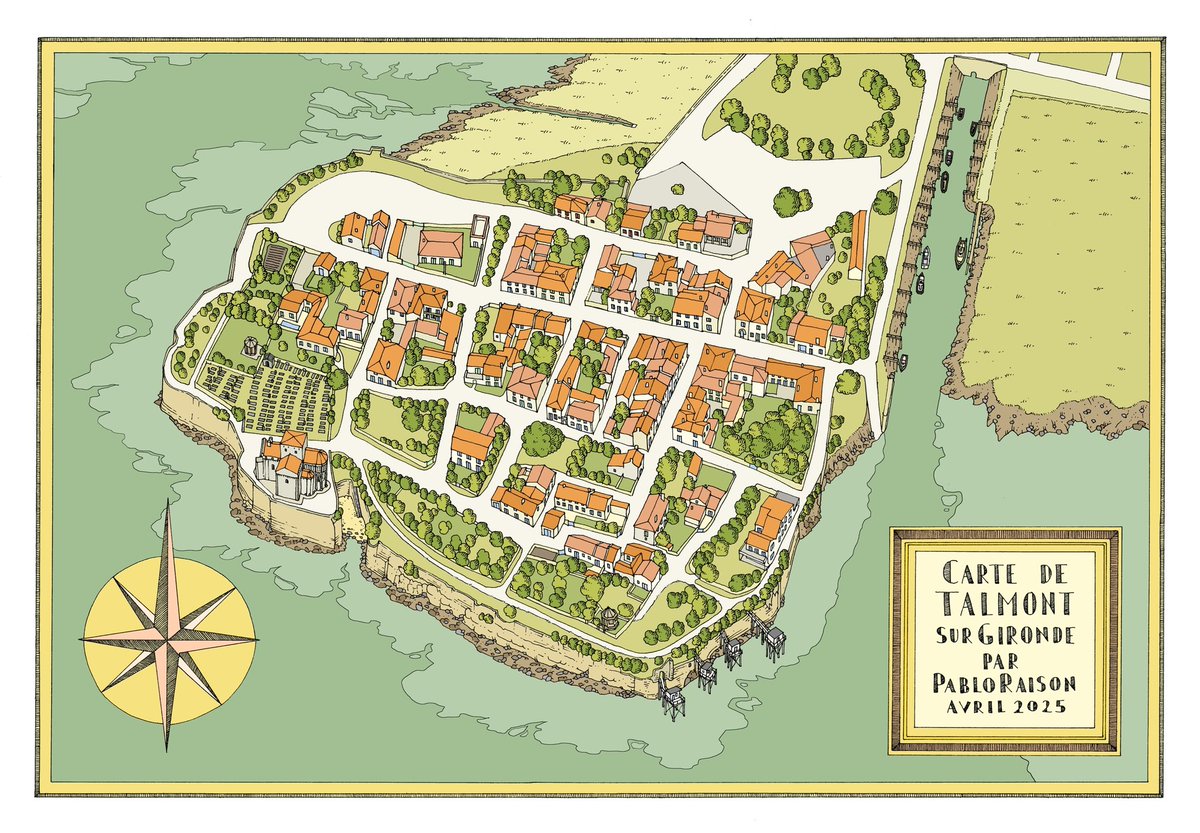 Ma carte de Talmont-Sur-Gironde en Charente-Maritime.

Suite de ma série sur les cartes en couleur avec ce petit village médiéval côtier au sud de Royan

Si vous avez d'autres idées sur d'autres villages côtiers à dessiner, ça peut m'intéresser...