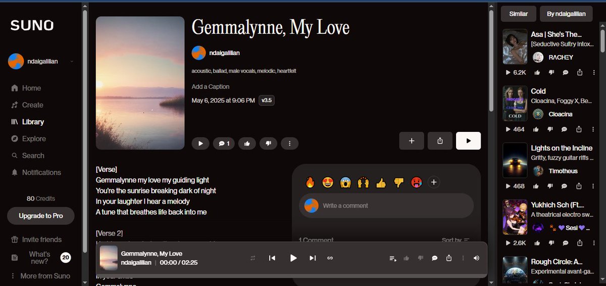 Project-voices in the machine: music. Used Suno to create a song for my baby, Gemmalynne