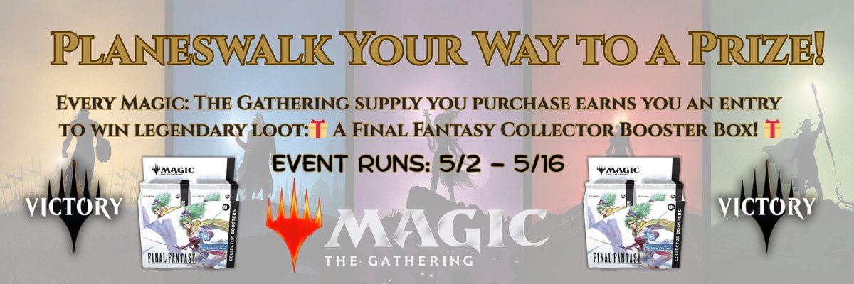 JoshsCards's tweet photo. Win a Final Fantasy Collector Booster Box!
Buy any Magic: The Gathering supply from 5/2–5/16 and get entered to win legendary loot!
More supplies = more entries.
Shop now and claim your chance! https://t.co/gn3bR91krp