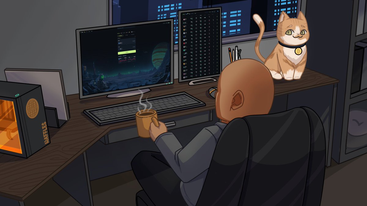 My art entry for the competition #Waffles 

<a href="/Davincij15/">Davinci Jeremie</a> locked in trading to the moon! 🚀🌑

<a href="/drip_haus/">DRiP 💧</a> 
<a href="/jup_enjoyoors/">enjoyoor ⛾</a> 
<a href="/Wafflesj15/">Waffles Davincij15's Cat</a>