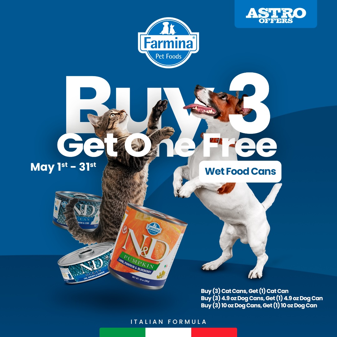 ThePawStand's tweet photo. 🐾 Stock up this May with our @farmina  Buy 3, Get 1 FREE deal! 🐶🐱
✨N&amp;D Wet Food Cans – gently steamed, human-grade, &amp; GMO-free!
🛒 Buy 3, Get 1 FREE:
🐱 Cat Cans
🐶 Dog Cans (4.9oz &amp; 10oz)
📍 In-store only | Limit 5 per size | Thru May!

#ThePawStand #Farmina #Doraville https://t.co/dzn50hhiQi