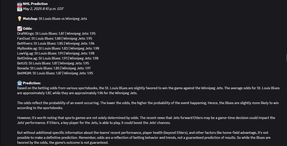 Development Update 🐶 

Prediction Details ✅
Data sourcing ✅
Best Odds ✅
Win Rate 76% ✅

Coming soon to <a href="/snekdotfun/">snek.fun</a> 

#snekfun #oddsbot #cardano #cnft #ai #sportsbetting