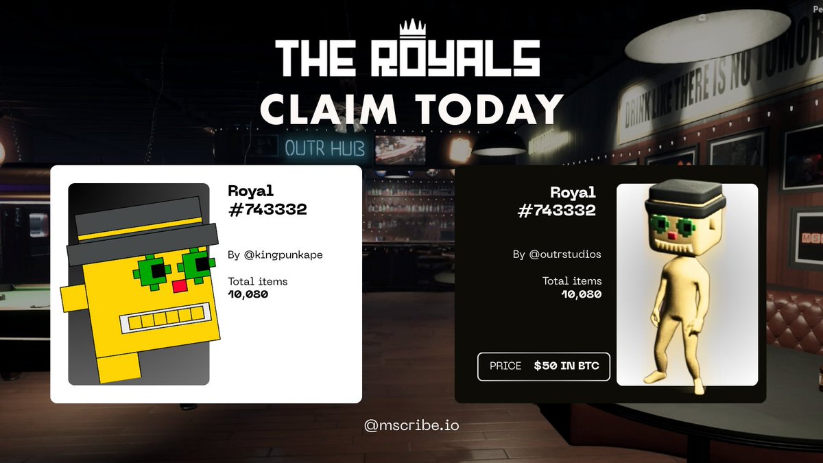👑The Royals coming  TODAY

Born from Bitcoin

This isn’t an NFT drop

It’s a blockdrop for <a href="/TheRoyals_DMT/">The Royals 👑</a> fam

👑1 Royal = Matching Royal Avatar

Where: mscribe.io

⏳: Starts SOON