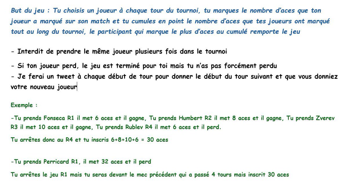 BenjolATP's tweet image. 🚨JEU CHALLENGE ACE ROME

Choisis un joueur à chaque tour, claques le + d'aces et remportes le jeu ! 🎾

➡️ Pour jouer : RT LE POST + FOLLOW @BenjolATP 

🎁 A gagner : la serviette du tournoi de Madrid 

⚠️ DEADLINE DEMAIN 11H 

Donnes ton joueur R1 ⬇️⬇️⬇️