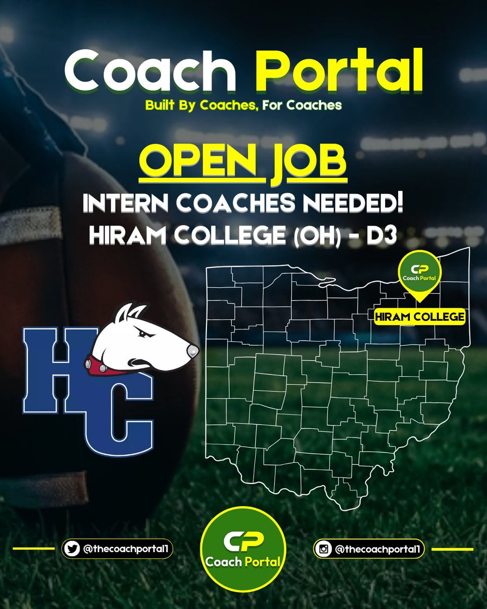 Hiram College (OH - D3) is looking for Interns on both sides of the ball. One position on either side, both are best fit &amp; 10-month positions. Can expect to assist with coaching, strength &amp; conditioning, prep, academics, &amp; any admin duties assigned.

If interested, email cover