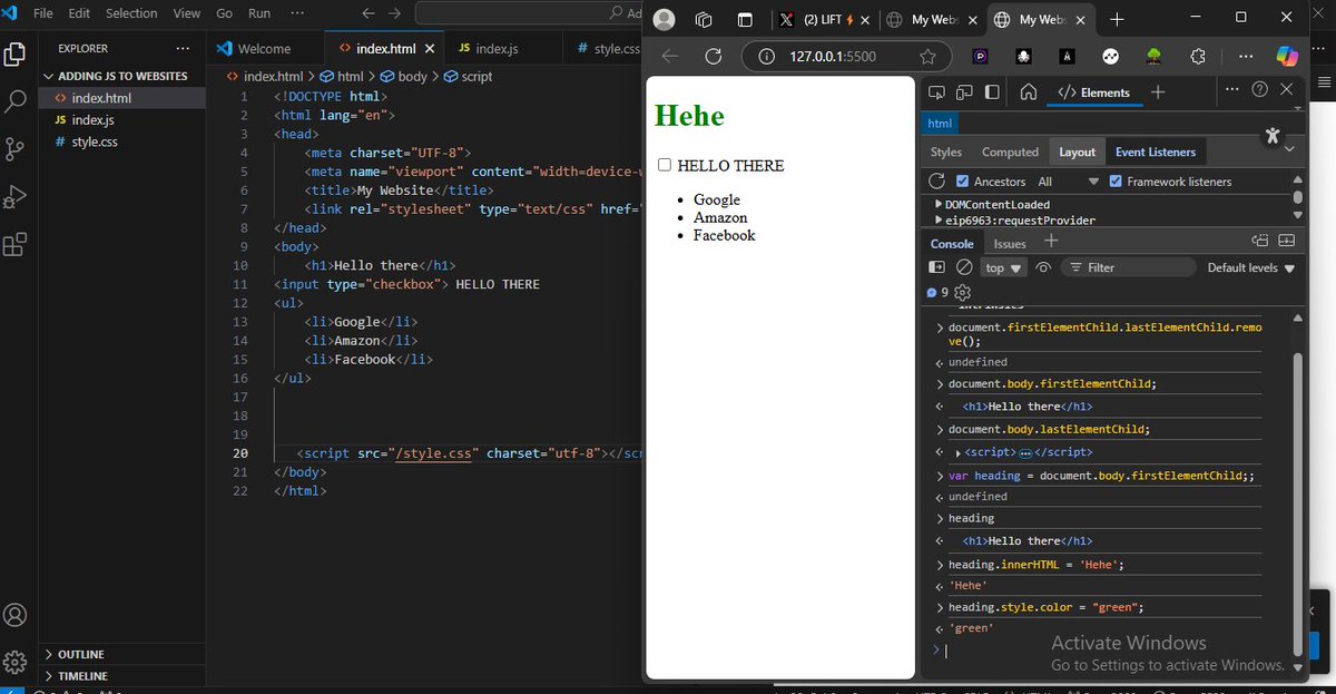 TheAnte2's tweet image. Day 12 of #20DaysOfJavaScript 
✅ Went through intermediate JS again
✅ Adding JavaScript to websites 
✅Introduction to Document Object Manipulation (DOM)
✅Moved from writing JS code in the console to a code editor