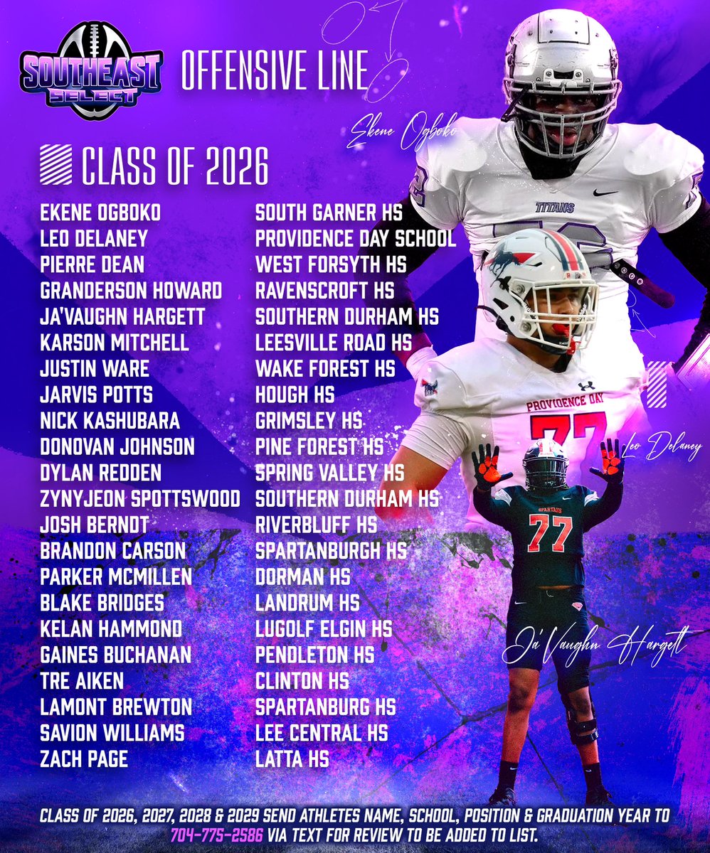 CFSRecruitment's tweet image. Southeast Select OL Watchlist is here! Discover top trench titans—anchors, pullers & guards ready to dominate. Who’s on your radar? #OLWatchlist