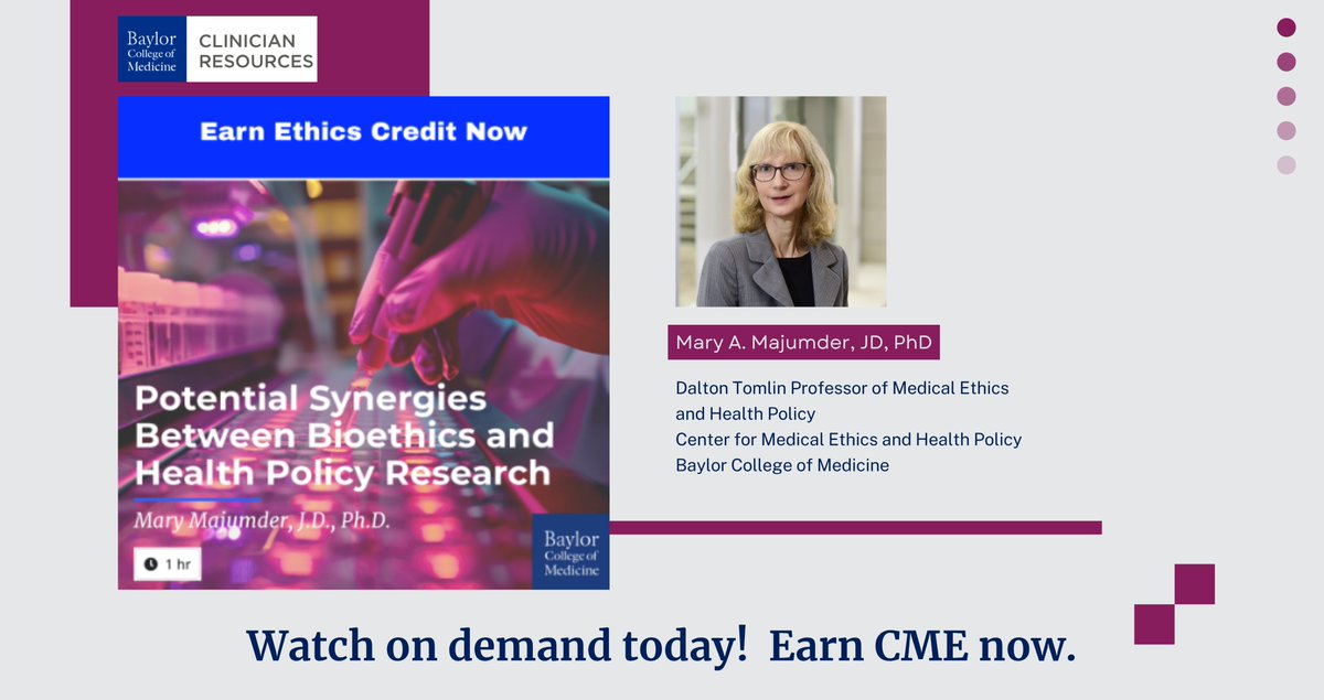 BCM Clinician Resources (@bcmcme) on Twitter photo Watch now! π
Mary A. Majumder, JD, PhD reveals the potential synergies in bioethics and health policy research.
Click here: bit.ly/4jJARXa
<a href="/BCMEthics/">BCM Ethics & Policy</a> <a href="/BCM_SMART/">BCM SMART Program</a> <a href="/BCMDeptMedicine/">BCM Department of Medicine</a> <a href="/bcm_equity/">BCM Office of Community Engagement & Health Equity</a> <a href="/BCMGradSchool/">BCM Graduate School of Biomedical Sciences</a> <a href="/BCM_Alumni/">BCM_Alumni</a> Watch now! π
Mary A. Majumder, JD, PhD reveals the potential synergies in bioethics and health policy research.
Click here: bit.ly/4jJARXa
<a href="/BCMEthics/">BCM Ethics & Policy</a> <a href="/BCM_SMART/">BCM SMART Program</a> <a href="/BCMDeptMedicine/">BCM Department of Medicine</a> <a href="/bcm_equity/">BCM Office of Community Engagement & Health Equity</a> <a href="/BCMGradSchool/">BCM Graduate School of Biomedical Sciences</a> <a href="/BCM_Alumni/">BCM_Alumni</a>