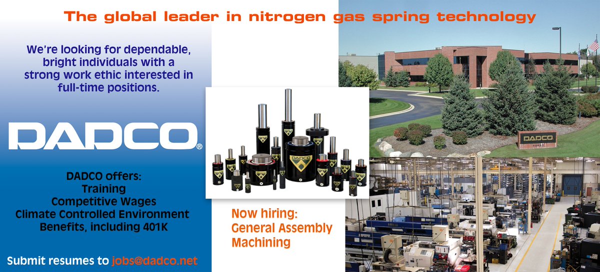 DADCOproducts's tweet photo. DADCO is looking for smart, energetic individuals that have a strong work ethic. Resumes can be emailed to jobs@dadco.net https://t.co/noCfPP51kk
