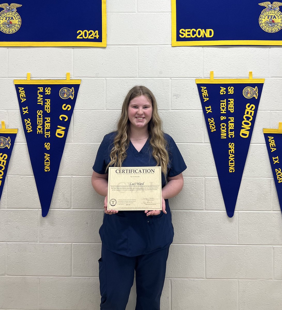 CONGRATS, LACI WARD!
Laci successfully passed the High School Certified Veterinary Assistant Level I exam, which is administered through the Texas Veterinary Medical Association. Laci worked &amp; prepared under the supervision of Dr. Clayton Cronin at Livingston Animal Hospital.