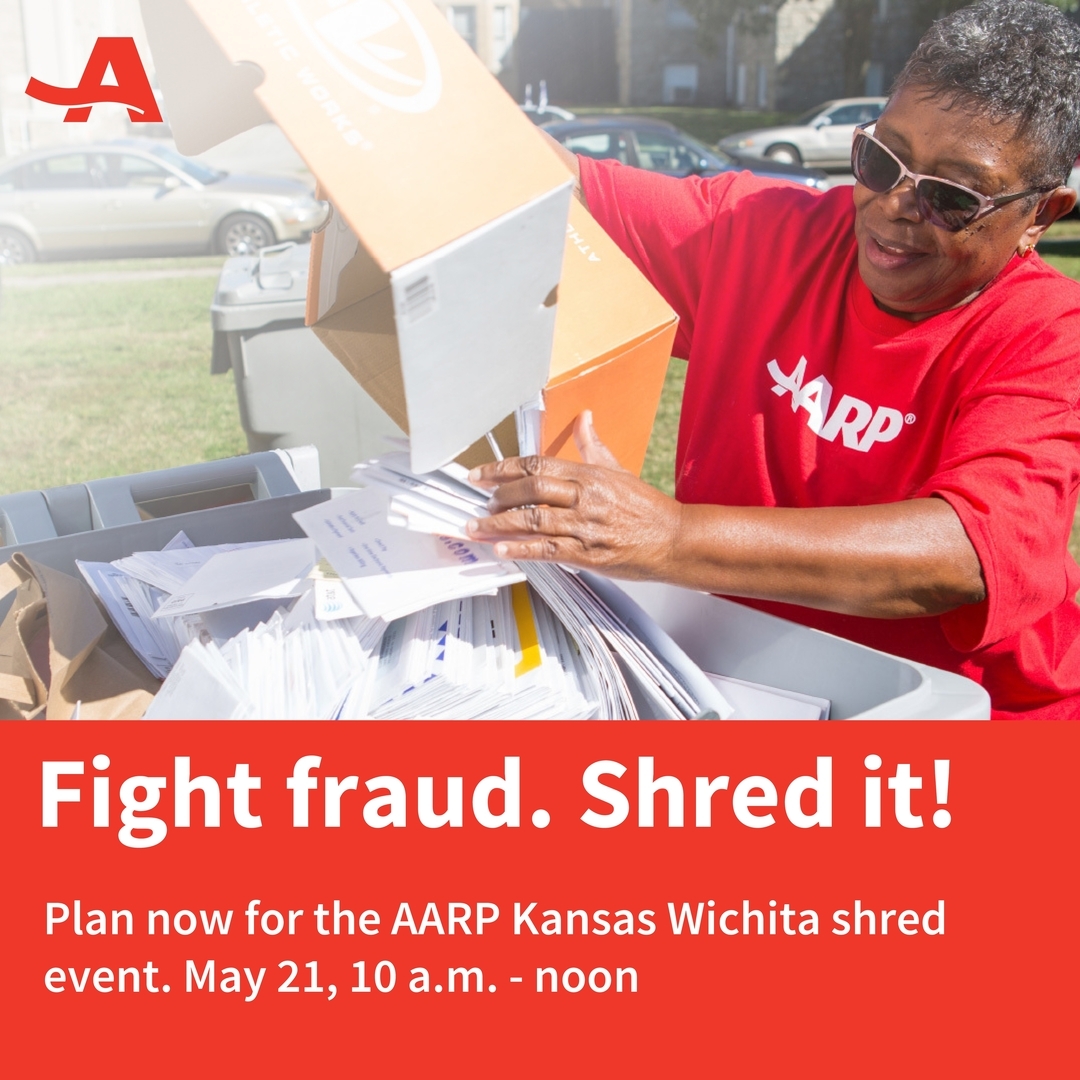 Protect yourself against identity theft. Join AARP Kansas on May 21 for a free document shredding event in Wichita. Registration is required. Each participant can bring two full containers of documents to shred.  Reserve your spot now. 

spr.ly/6018NBoO0