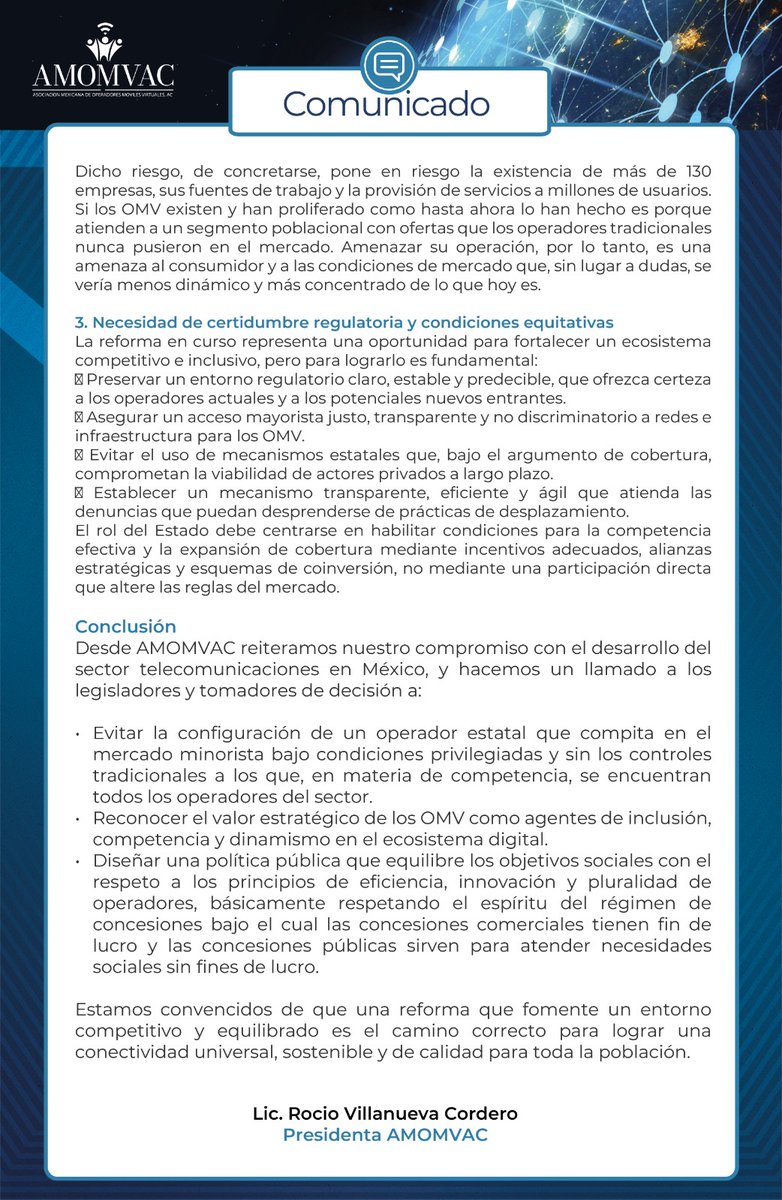 #AMOMVAC se pronuncia frente a la propuesta de reforma y llama a la unidad del sector, queremos un entorno competitivo y no un Estado que genere distorsión.