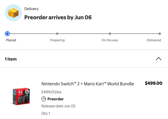Nintendeal's tweet photo. Has anyone had their Switch 2 pre-order cancelled by Walmart? Mine is still active but some outlets are reporting there may be cancellations. I feel like they might be bot/resellers getting caught or something.

Reply with yes/no and details if you could! https://t.co/iZD2lZh5eq