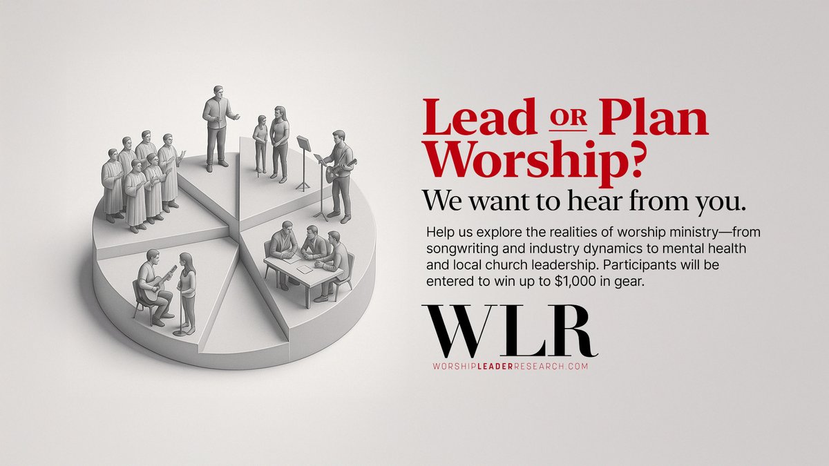 Attn. worship leaders, here's a survey for you:

"We’re inviting worship leaders to share how they view their work and its many intersections—from songwriting and ministry responsibilities to mental health and the broader worship music industry."

worshipleaderresearch.com/2025-survey/