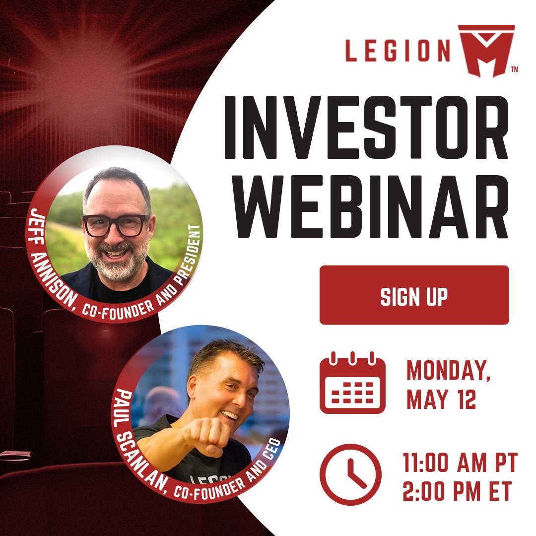 Thinking about investing in Legion M? Round 10 is closing soon, but co-founders Paul Scanlan and Jeff Annison will be hosting a webinar on May 12th where they will walk you through #LegionM and answer any questions you may have! 

More info: app.livestorm.co/investor-webin…