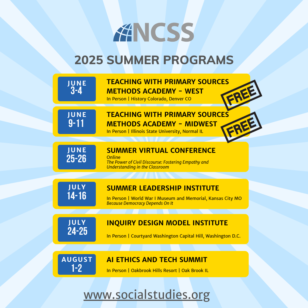 ☀️ Stay ahead of the upcoming school year with these exciting summer professional development opportunities for social studies educators, administrators, and professionals: hubs.li/Q03f-35q0 #teacherpd #edleadership