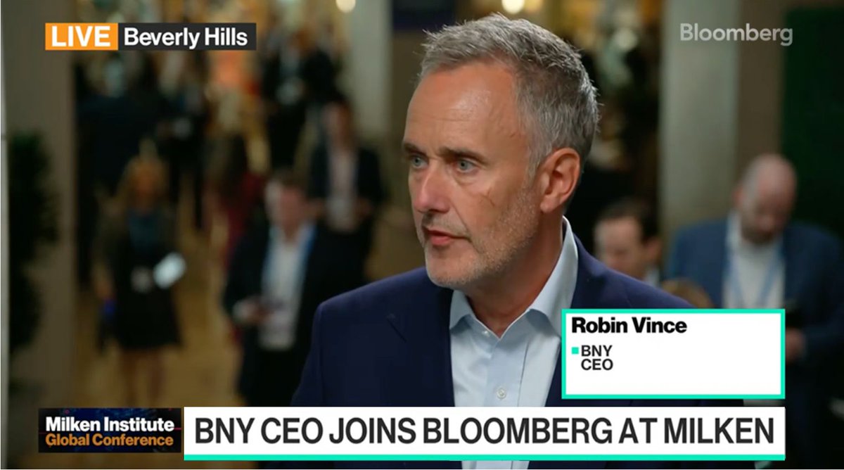 BNY (@bnyglobal) on Twitter photo ICYMI: #BNY CEO Robin Vince joined <a href="/BloombergTV/">Bloomberg TV</a> live from #MIGlobal to discuss what he's been hearing from clients across the globe, the latest developments in the U.S. #Treasury market and more.
Watch now 👉 bloomberg.com/news/videos/20……
#Milken <a href="/MilkenInstitute/">Milken Institute</a> ICYMI: #BNY CEO Robin Vince joined <a href="/BloombergTV/">Bloomberg TV</a> live from #MIGlobal to discuss what he's been hearing from clients across the globe, the latest developments in the U.S. #Treasury market and more.
Watch now 👉 bloomberg.com/news/videos/20……
#Milken <a href="/MilkenInstitute/">Milken Institute</a>