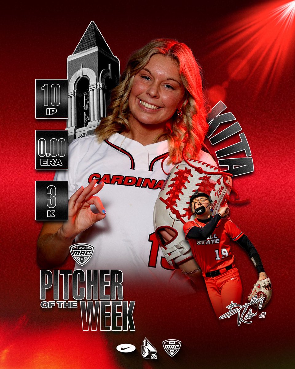 Ball State Softball (@ballstatesb) on Twitter photo What does throwing 🔟 innings of shutout 🥎 on a Saturday get ya?
If you're #BrinkleyKita it gets ya the final <a href="/MACSports/">MACtion</a> Pitcher of the Week honor for the 2025 season
📰: tinyurl.com/3jy4bp3e
#ChirpChirp x #WeFly x #MACtion What does throwing 🔟 innings of shutout 🥎 on a Saturday get ya?
If you're #BrinkleyKita it gets ya the final <a href="/MACSports/">MACtion</a> Pitcher of the Week honor for the 2025 season
📰: tinyurl.com/3jy4bp3e
#ChirpChirp x #WeFly x #MACtion