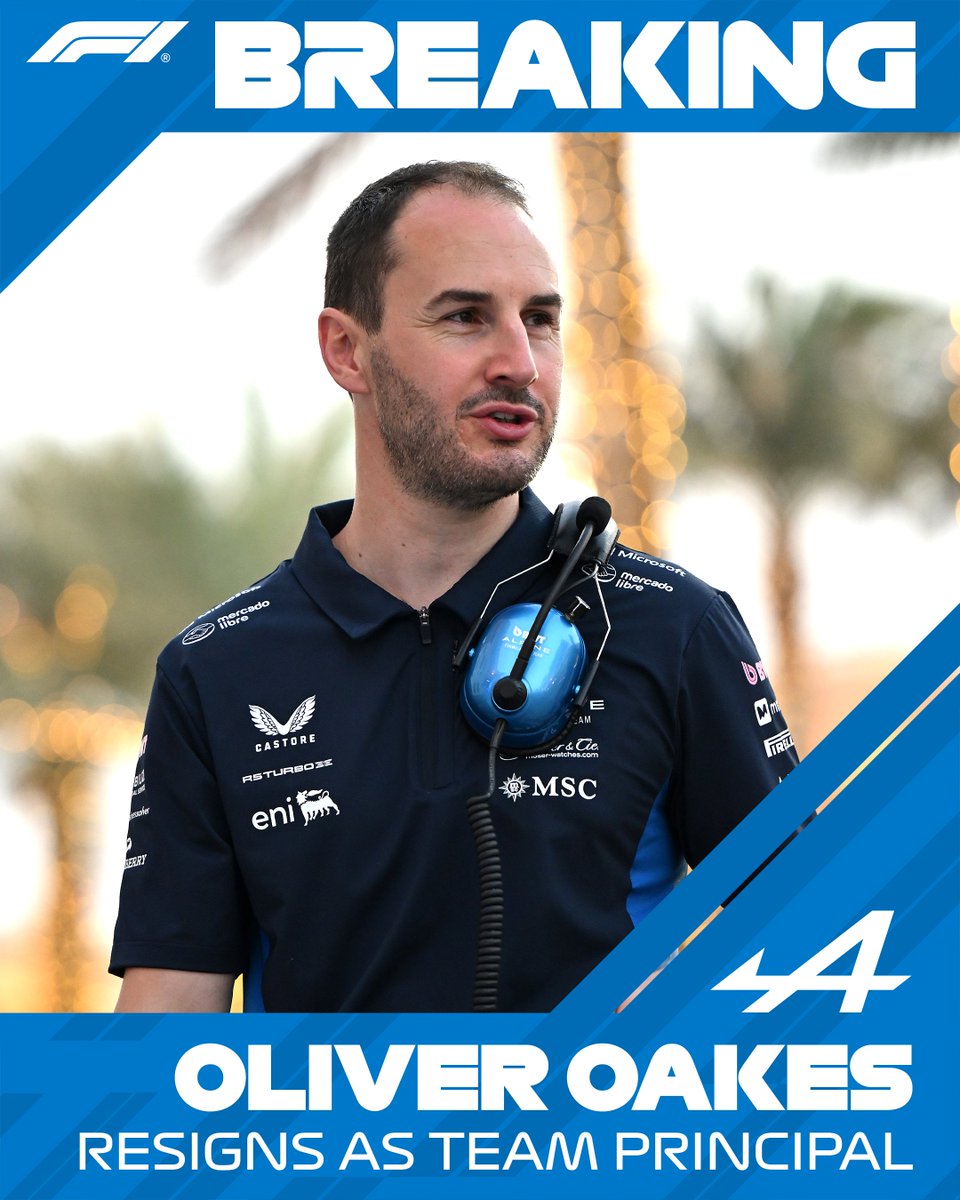 BREAKING: Oliver Oakes has resigned from his position as Team Principal at Alpine with immediate effect

Flavio Briatore, Executive Advisor, will continue in this role and also cover duties previously performed by Oakes at the team

#F1