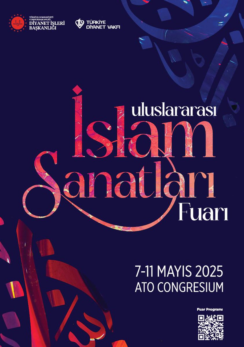 DIBAliErbas's tweet photo. “Şüphesiz ki Allah güzeldir, güzelliği sever...” (Müslim, İman, 147)

Diyanet İşleri Başkanlığı ve Türkiye Diyanet Vakfı olarak, İslam sanatlarını; kadim medeniyet birikimimizle birlikte evrensel bir zemine taşımak, tanıtmak ve yaygınlaştırmak amacıyla düzenleyeceğimiz #UluslararasıİslamSanatlarıFuarı'na tüm vatandaşlarımızı davet ediyorum.

Yüzyıllar boyunca ilim, hikmet ve zarafetin merkezi olmuş medeniyetimizin izlerini taşıyan; hat, tezhip, ebru, minyatür ve benzeri sanat dallarına ait seçkin eserlerin yer alacağı bu müstesna organizasyonda, alanlarında uzman akademisyenlerimiz, sanatkârlarımız ve sanat eğitimi veren kurumlarımızın katılımlarıyla konferanslar, atölyeler ve paneller de gerçekleştirilecektir.

Kadim medeniyetimize ait sanat dallarının buluşma noktası olacak “Uluslararası İslam Sanatları Fuarı”, 7-11 Mayıs tarihleri arasında Ankara ATO Congresium’da sanatseverleri ağırlayacak.

Fuar Programı:
https://t.co/pBwKOWbRUK