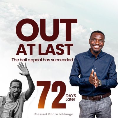 🚨OUT AT LAST‼️

We welcome the release of <a href="/Blessed/">aaa !!</a> Mhlanga of @HSTV, a prisoner of conscience and a friend of the Union who has always covered student stories unfiltered.

#JournalismIsNotACrime 
<a href="/TrevorNcube/">Trevor Ncube</a>