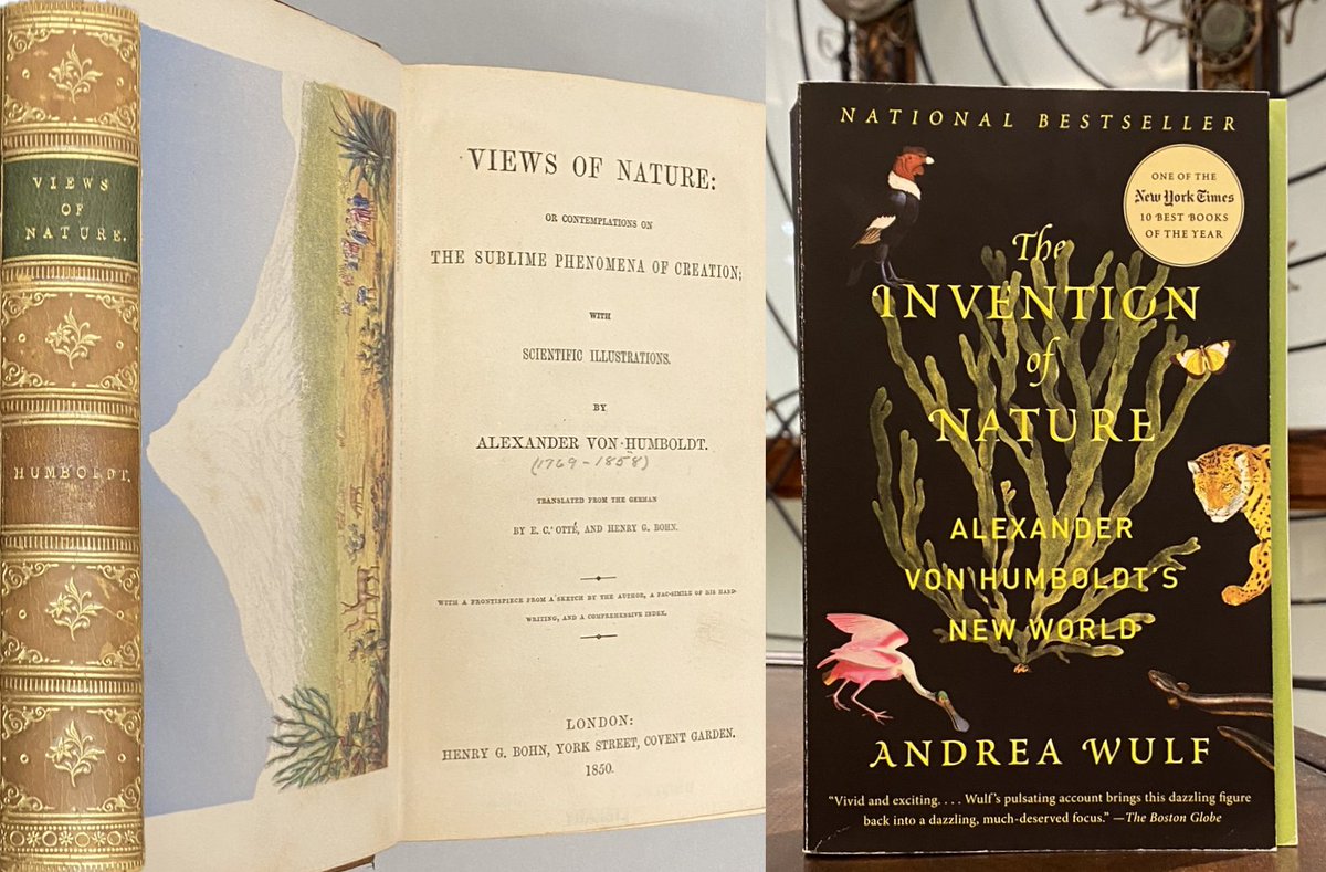 #SpecialCollections Image-A-Day📚⛰️
Views of Nature (1850) by Alexander von Humboldt (died 6 May 1859) and The Invention of Nature (2016) by Andrea Wulf (#HistSci Collections <a href="/OU_Libraries/">University of Oklahoma Libraries</a>) #HistSTM #NatHist #RareBooks #OTD