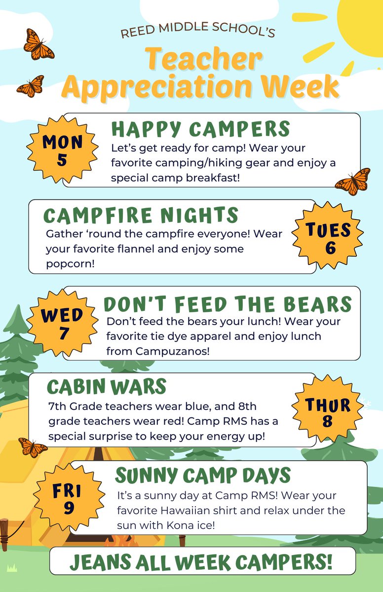 The tents are pitched, the love is packed, &amp; Camp RMS is officially open! ⛺️🎉 We’ve fueled our happy campers with breakfast &amp; kept the vibes poppin’ with a Campfire Nights Popcorn Bar🍿🔥. Teachers, you're the heart of this campsite &amp; the appreciation is just getting started!!!