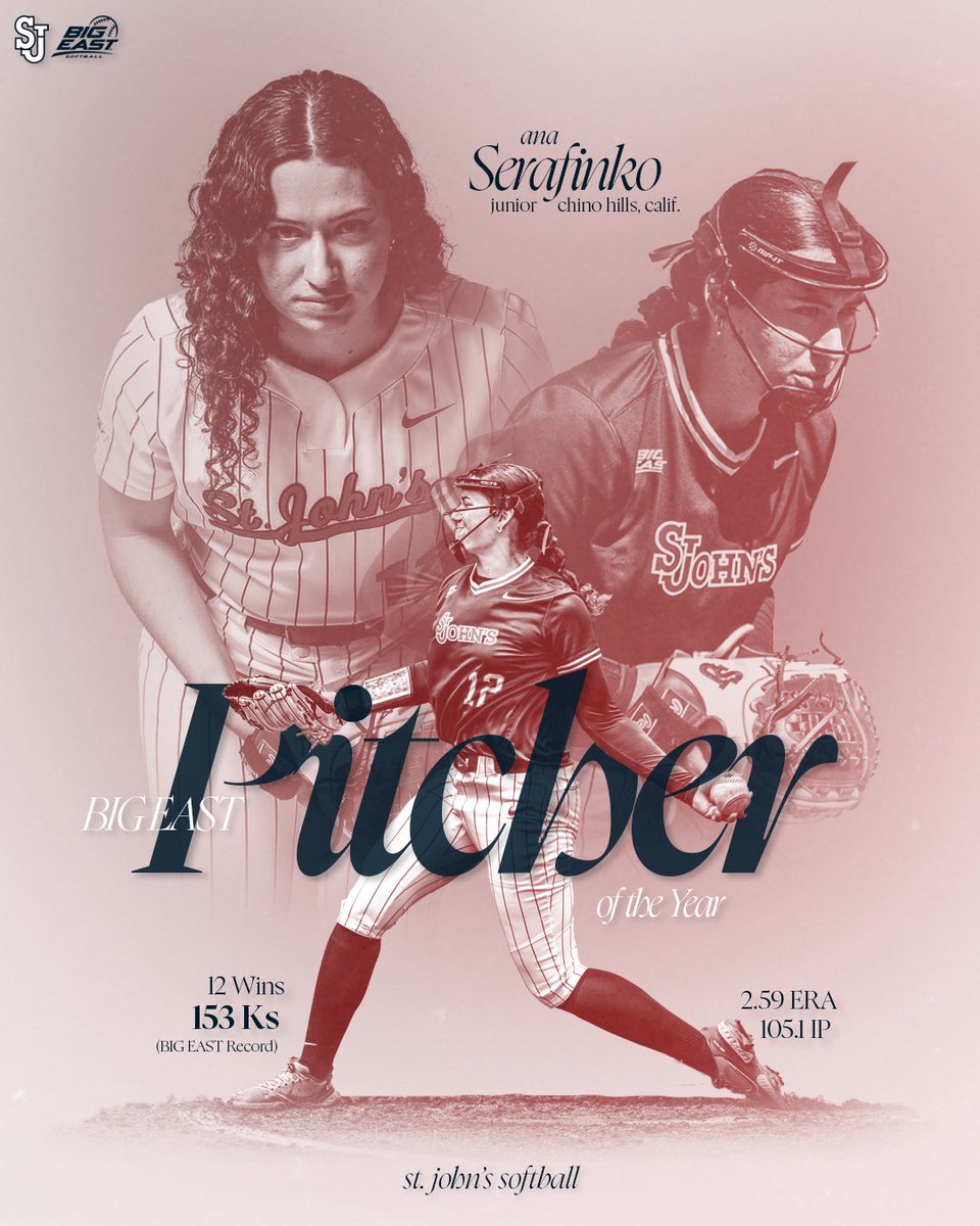 No surprise here…Ana Serafinko is your BIG EAST Pitcher of the Year‼️🤩

#RedStorm 🔴🌩️