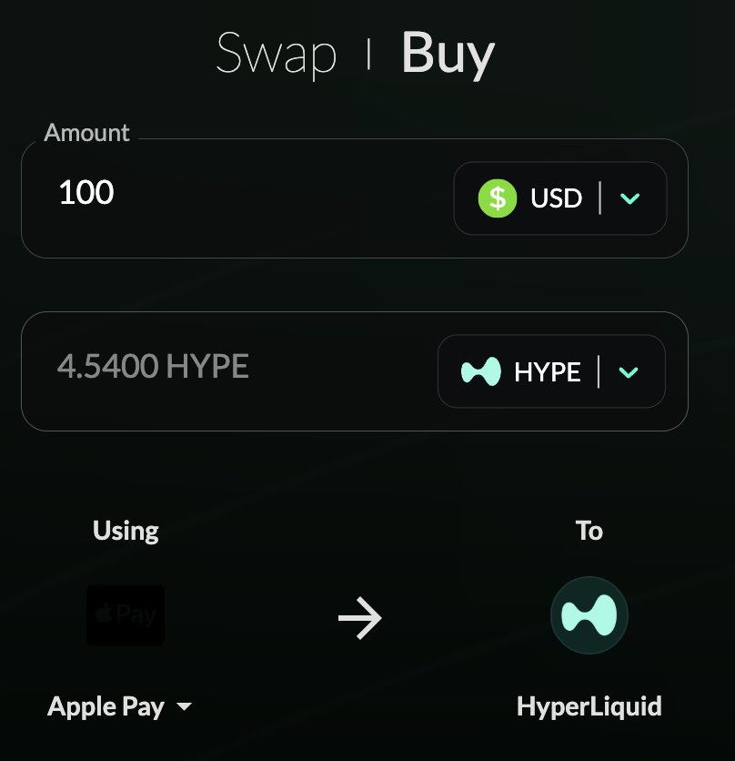 Buy $HYPE directly with Apple Pay.

Steve Jobs would have loved this.

Hyperliquid